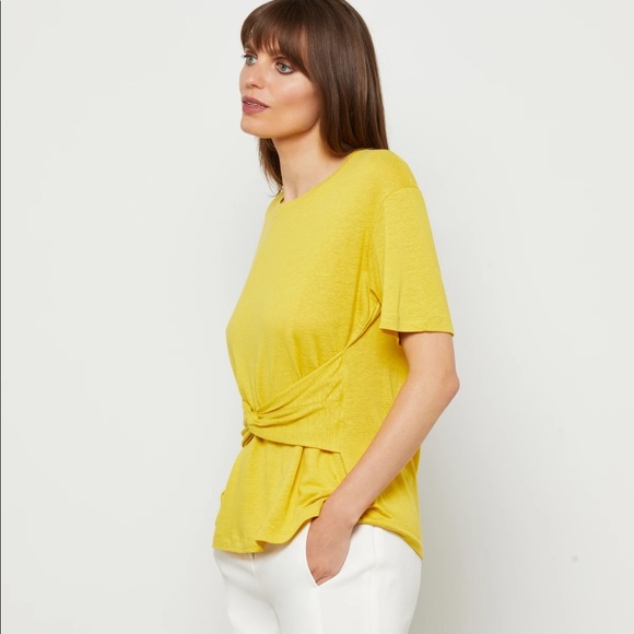 NEW WITH TAG- SIZE SMALL- BCBG MAXAZRIA KNOTTED DETAIL LINEN BLEND STRETCH TEE - Picture 4 of 4